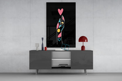Pink Heart Reaching Line Art Hand Glass Wall Art