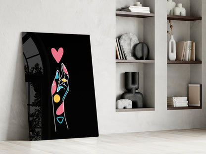 Pink Heart Reaching Line Art Hand Glass Wall Art