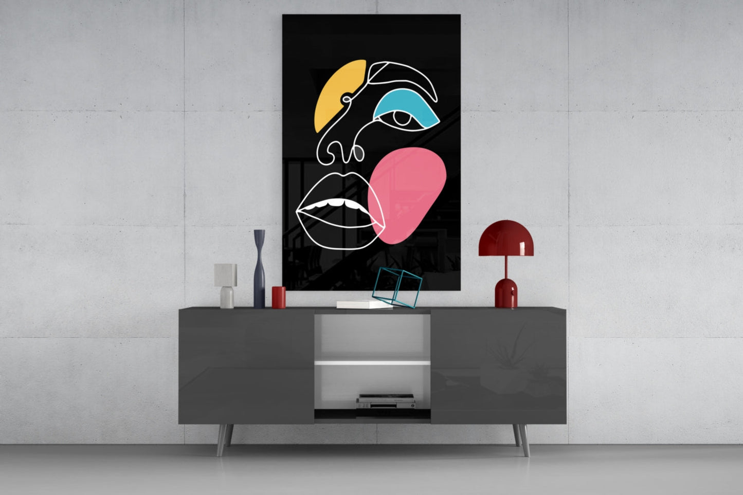 Pink Blob Closed Lips One Line Face Glass Wall Art