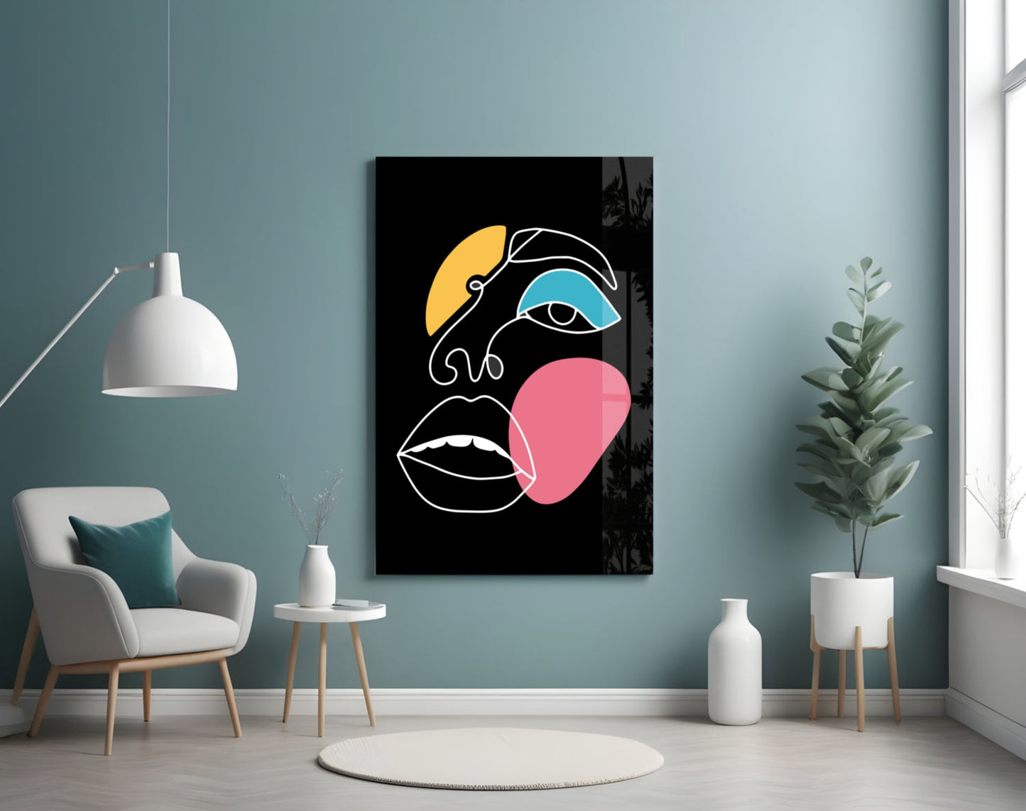 Pink Blob Closed Lips One Line Face Glass Wall Art