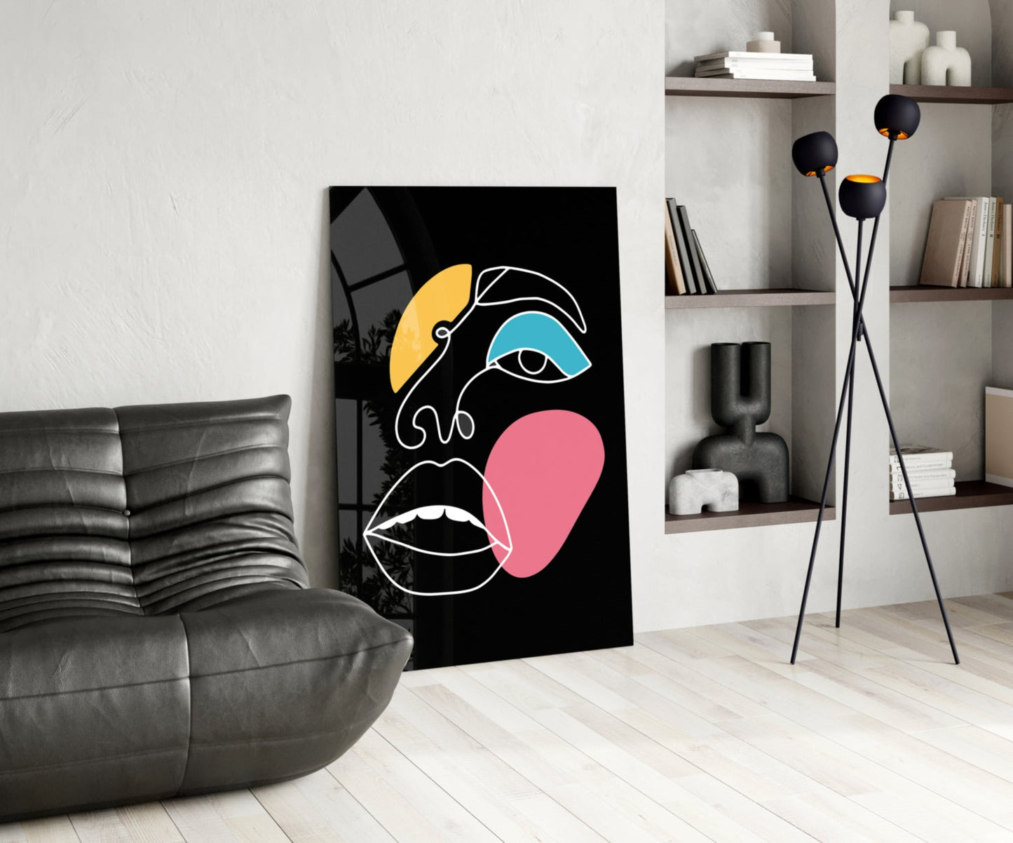 Pink Blob Closed Lips One Line Face Glass Wall Art