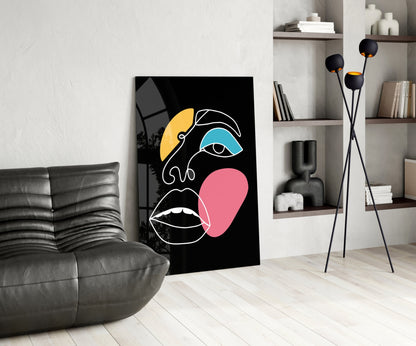 Pink Blob Closed Lips One Line Face Glass Wall Art
