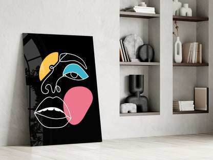 Pink Blob Closed Lips One Line Face Glass Wall Art