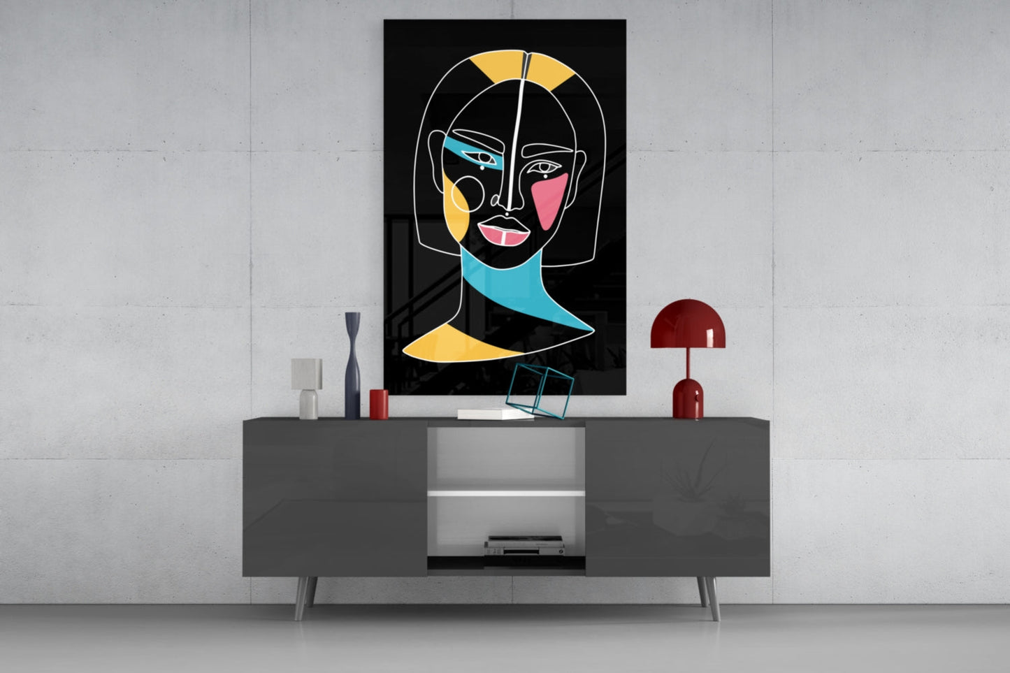 Bob Cut Colorful Face Glass Wall Art
