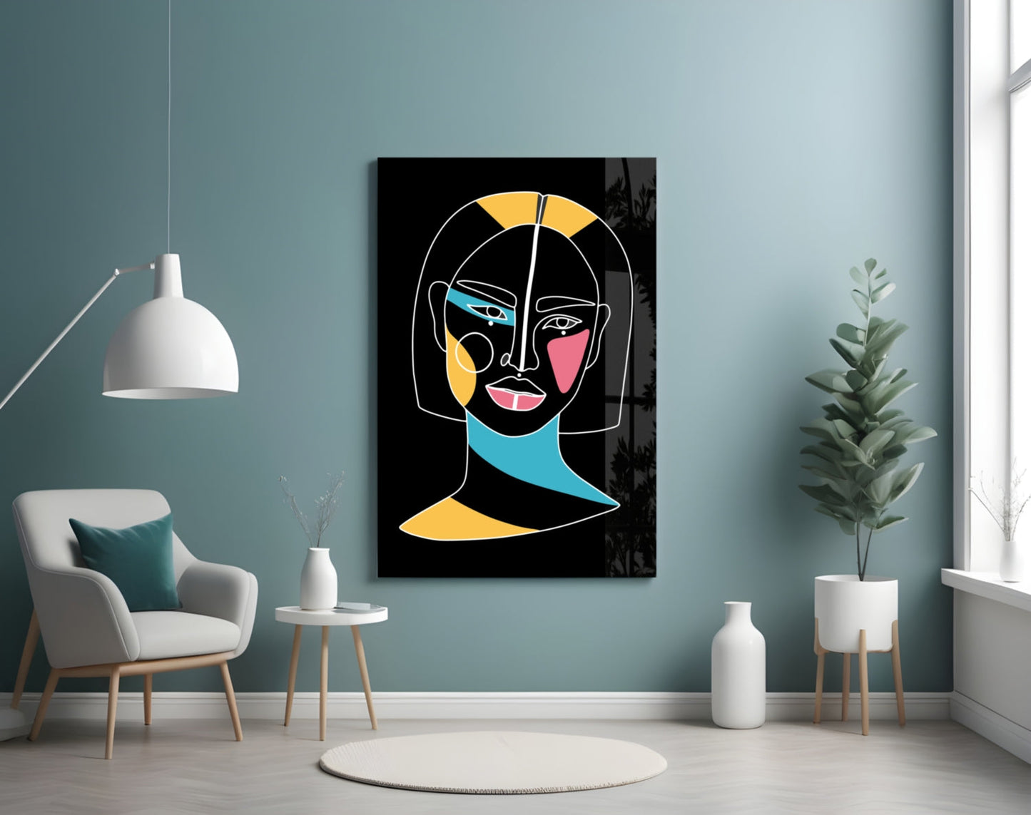 Bob Cut Colorful Face Glass Wall Art