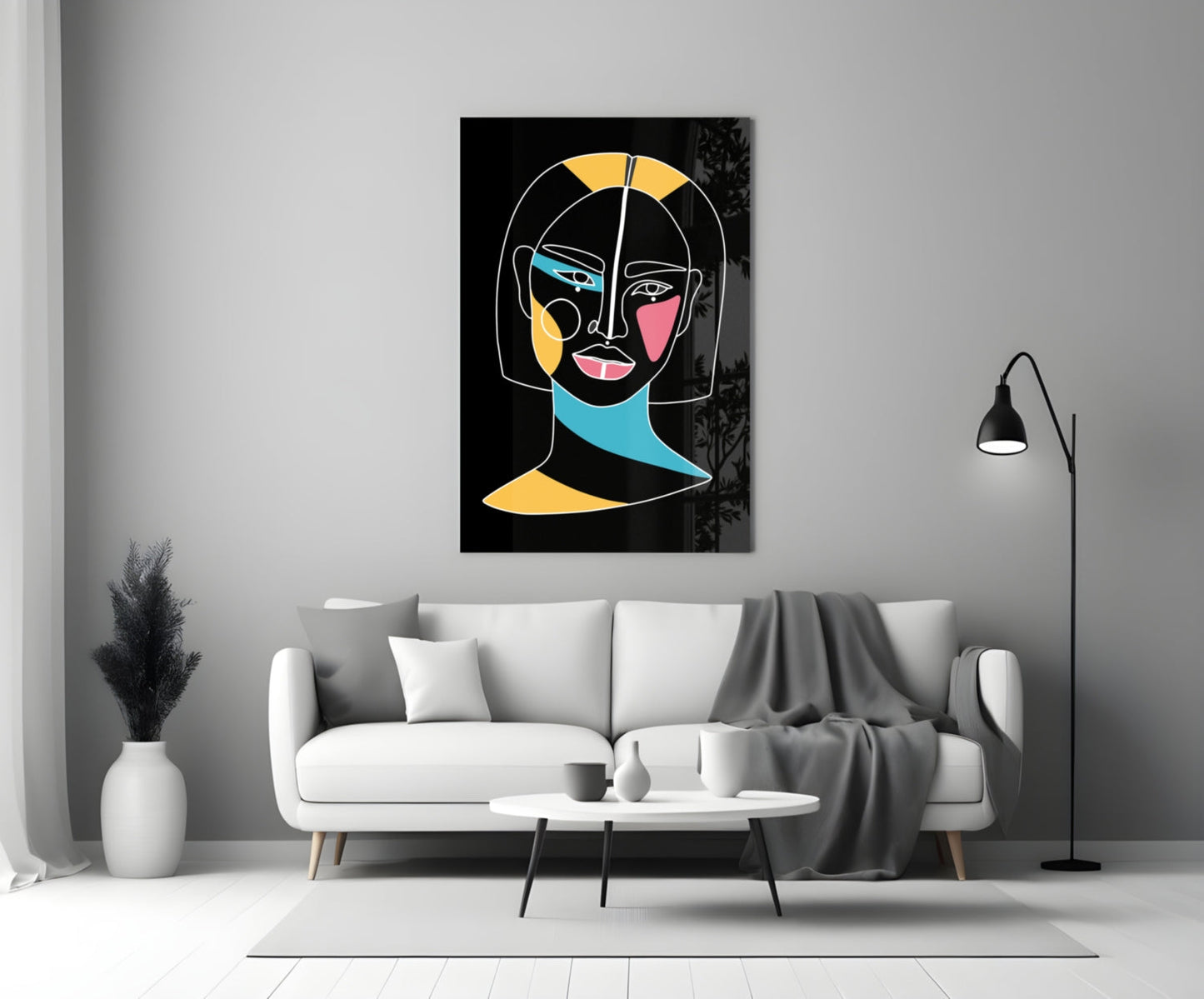 Bob Cut Colorful Face Glass Wall Art