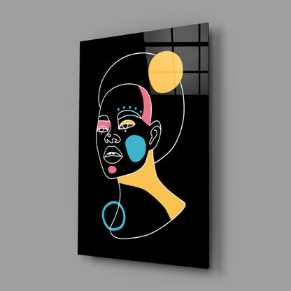 Yellow Moon Top Knot Woman Glass Wall Art