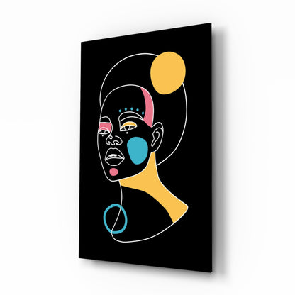Yellow Moon Top Knot Woman Glass Wall Art