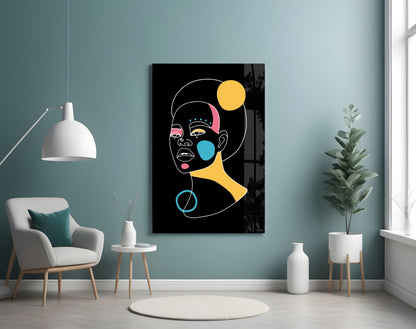 Yellow Moon Top Knot Woman Glass Wall Art