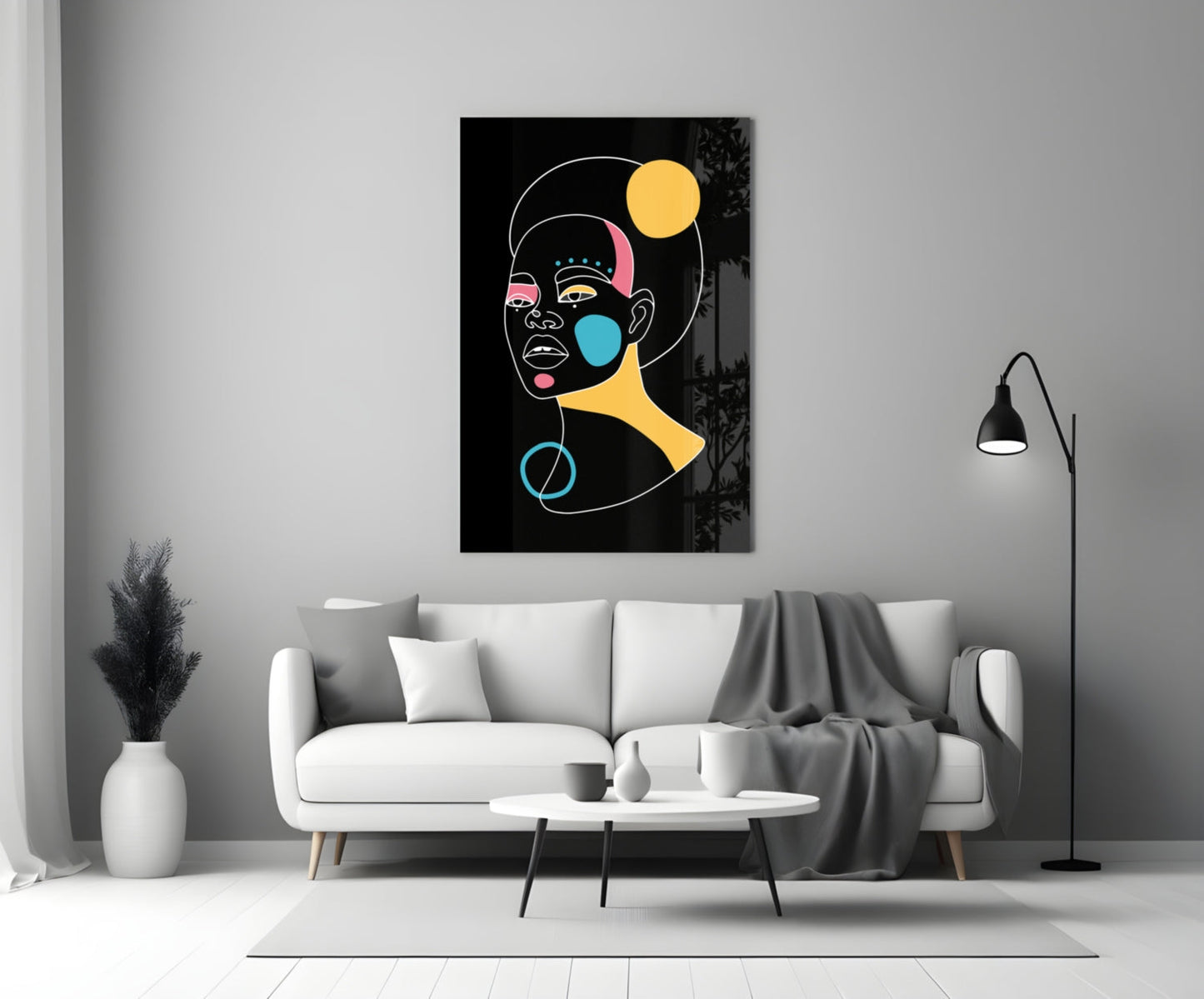 Yellow Moon Top Knot Woman Glass Wall Art