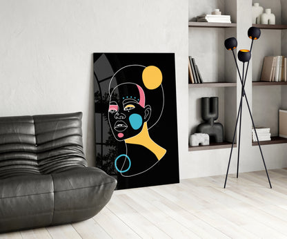 Yellow Moon Top Knot Woman Glass Wall Art