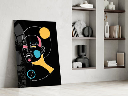 Yellow Moon Top Knot Woman Glass Wall Art
