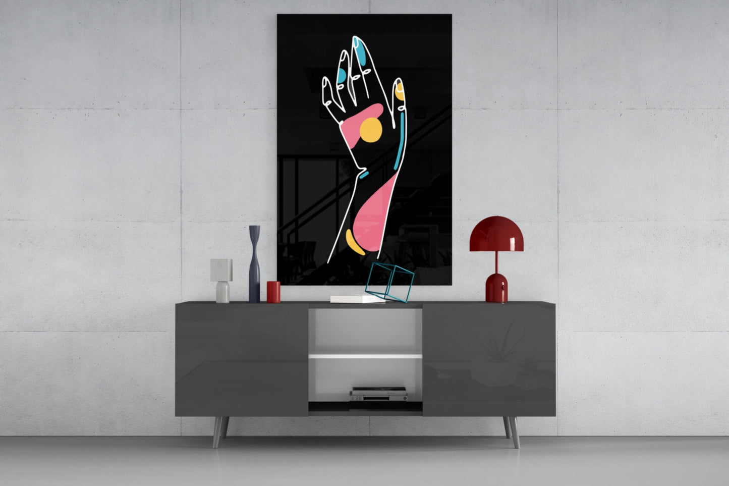Raised Open Palm Line Art Hand Glass Wall Art