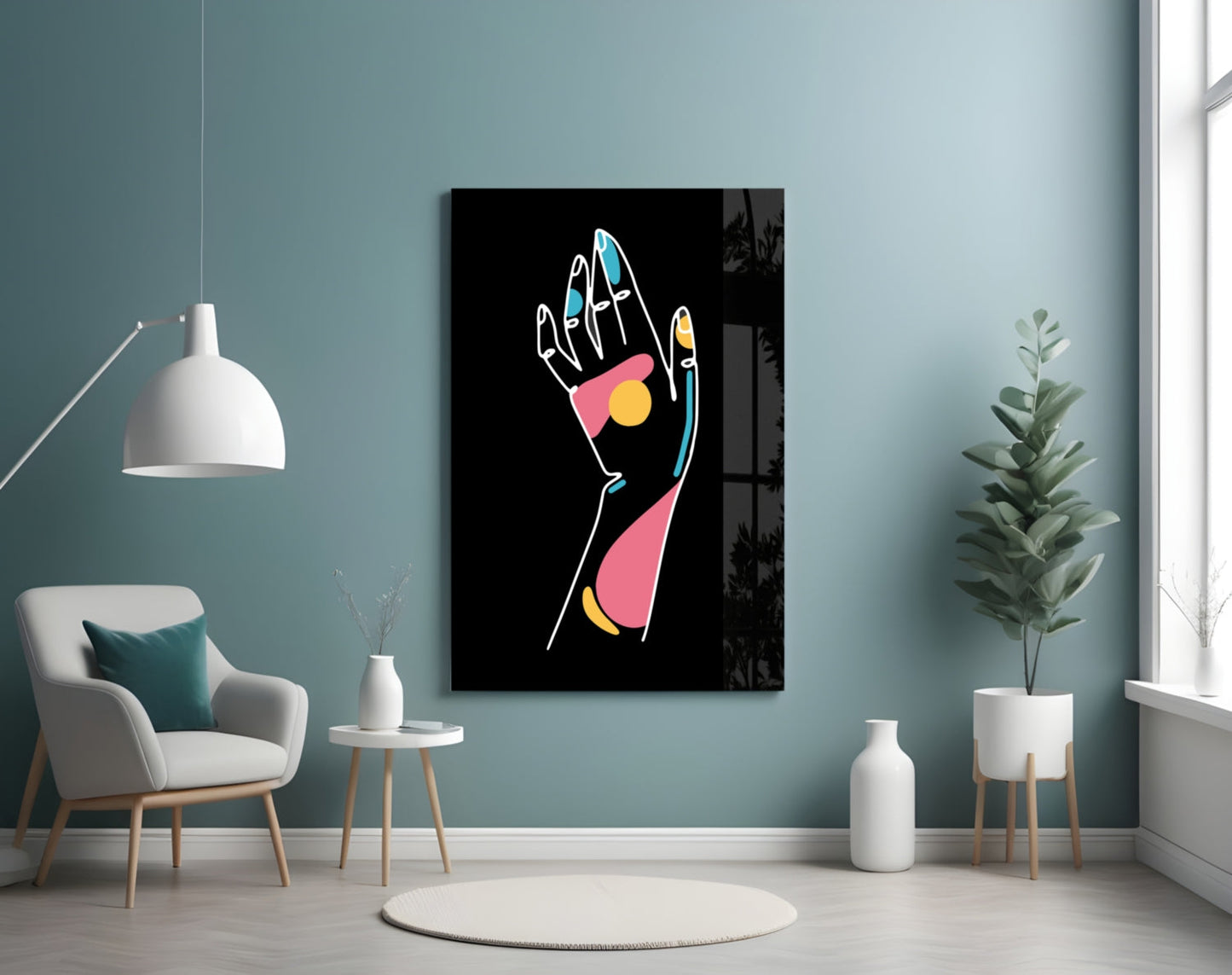 Raised Open Palm Line Art Hand Glass Wall Art