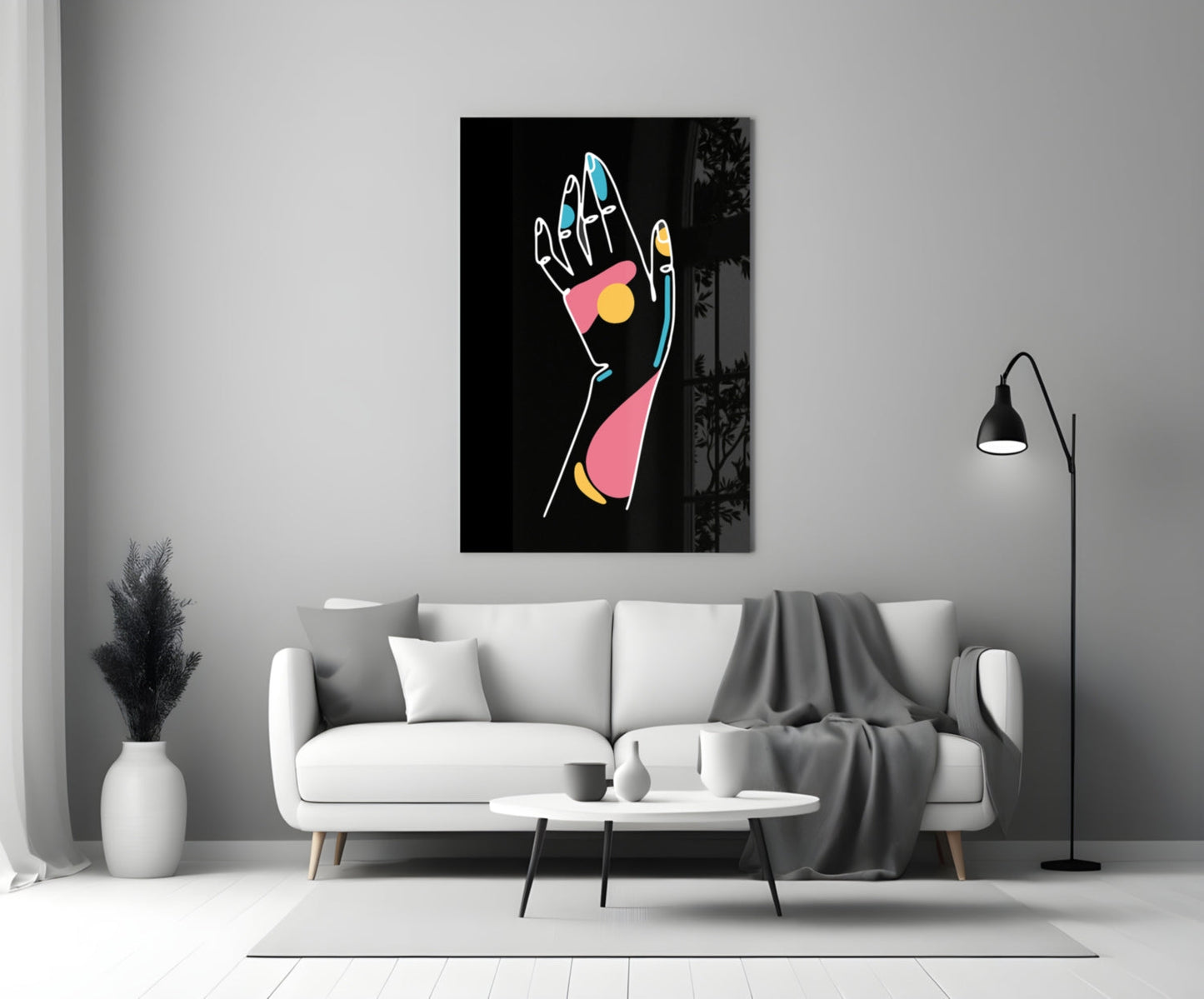 Raised Open Palm Line Art Hand Glass Wall Art