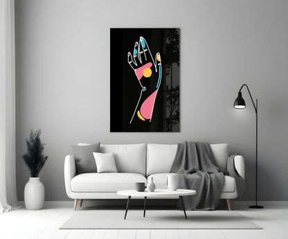 Raised Open Palm Line Art Hand Glass Wall Art