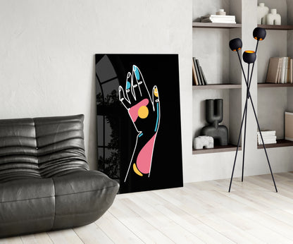 Raised Open Palm Line Art Hand Glass Wall Art