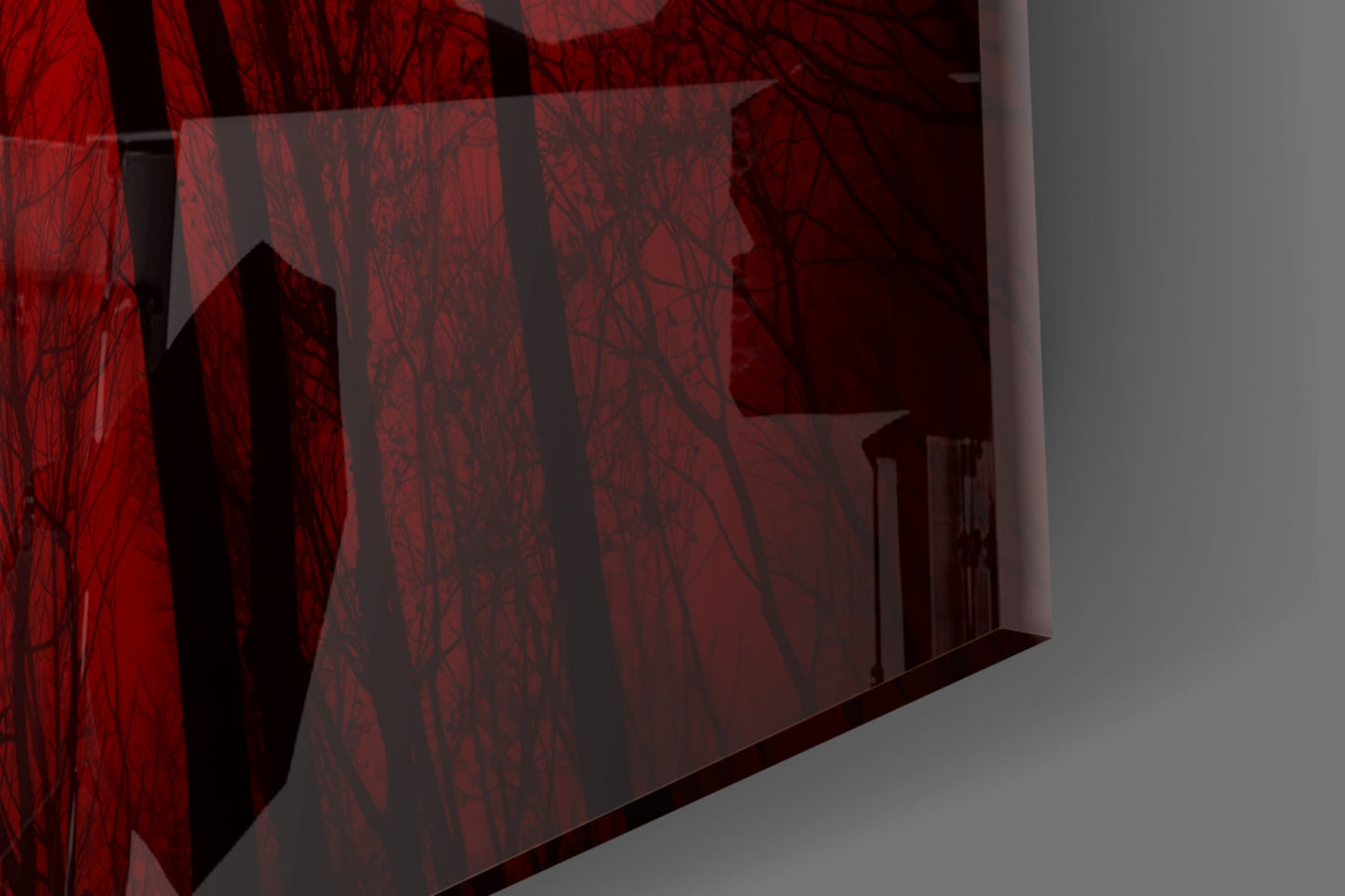 Crescent Moon Red Forest Sky Glass Wall Art