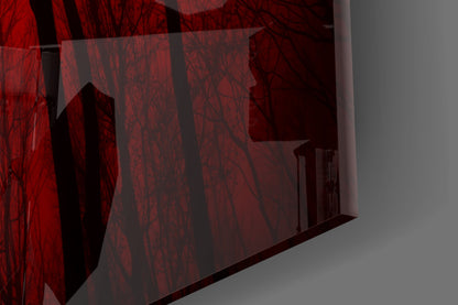 Crescent Moon Red Forest Sky Glass Wall Art