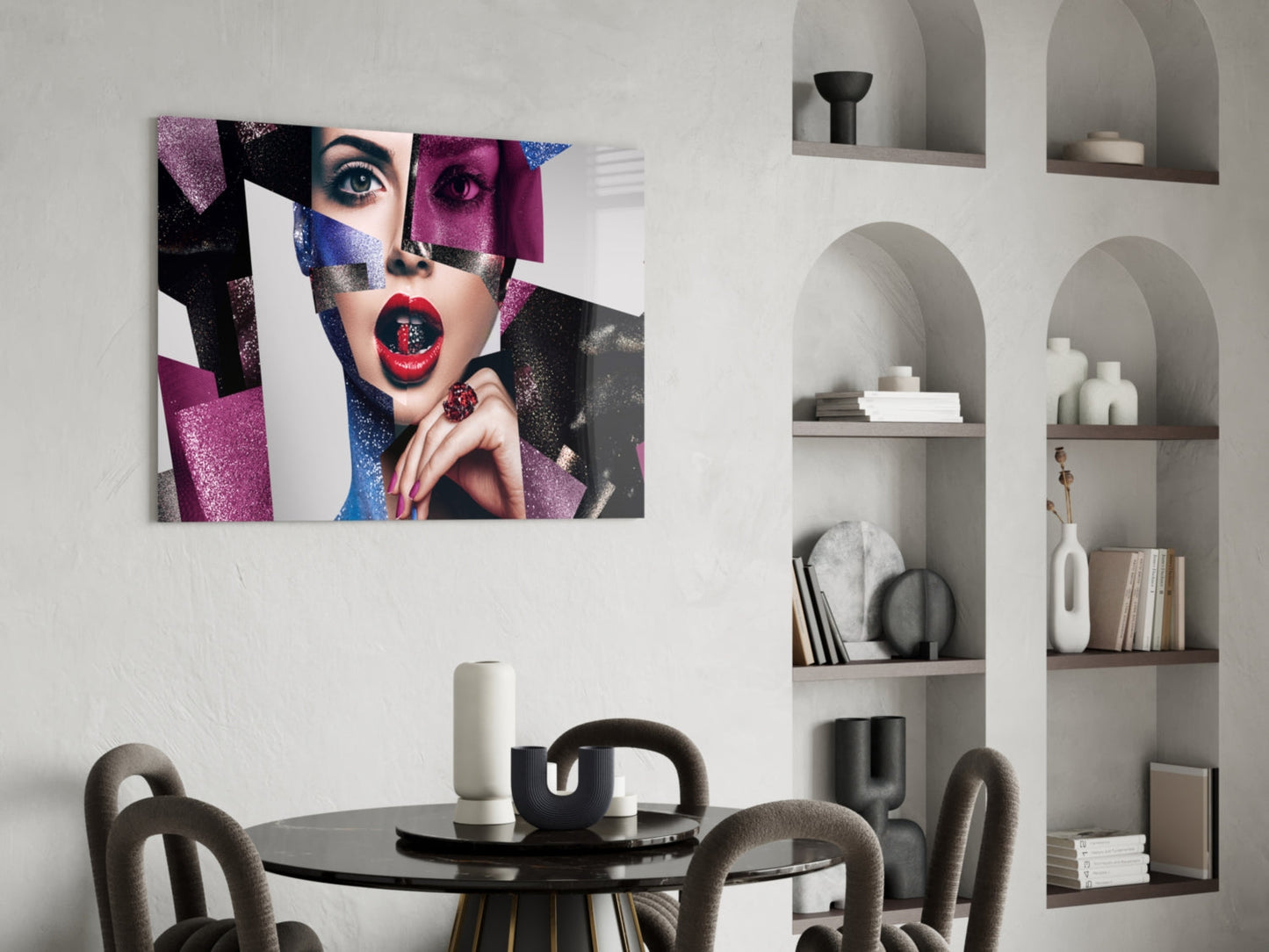 Glitter Collage Red Lips Glass Wall Art