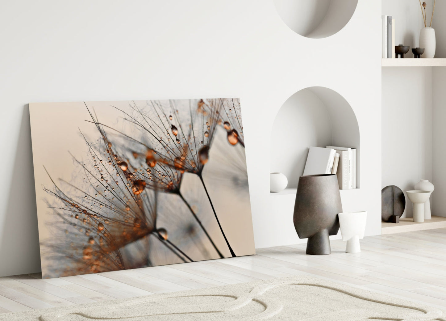 Amber Dewy Dandelion Close Up Glass Wall Art
