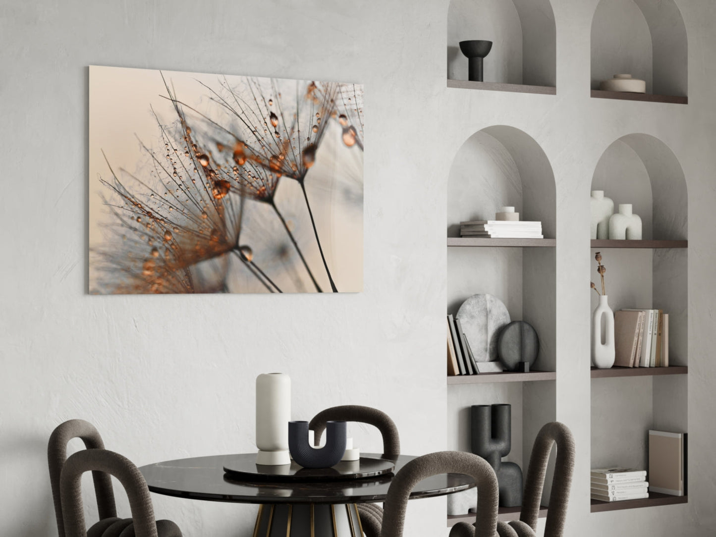 Amber Dewy Dandelion Close Up Glass Wall Art