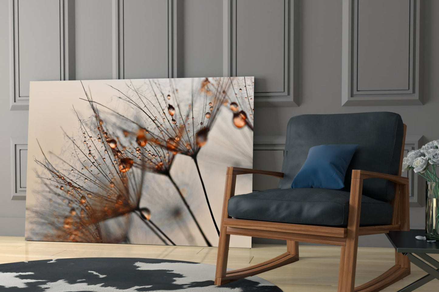 Amber Dewy Dandelion Close Up Glass Wall Art