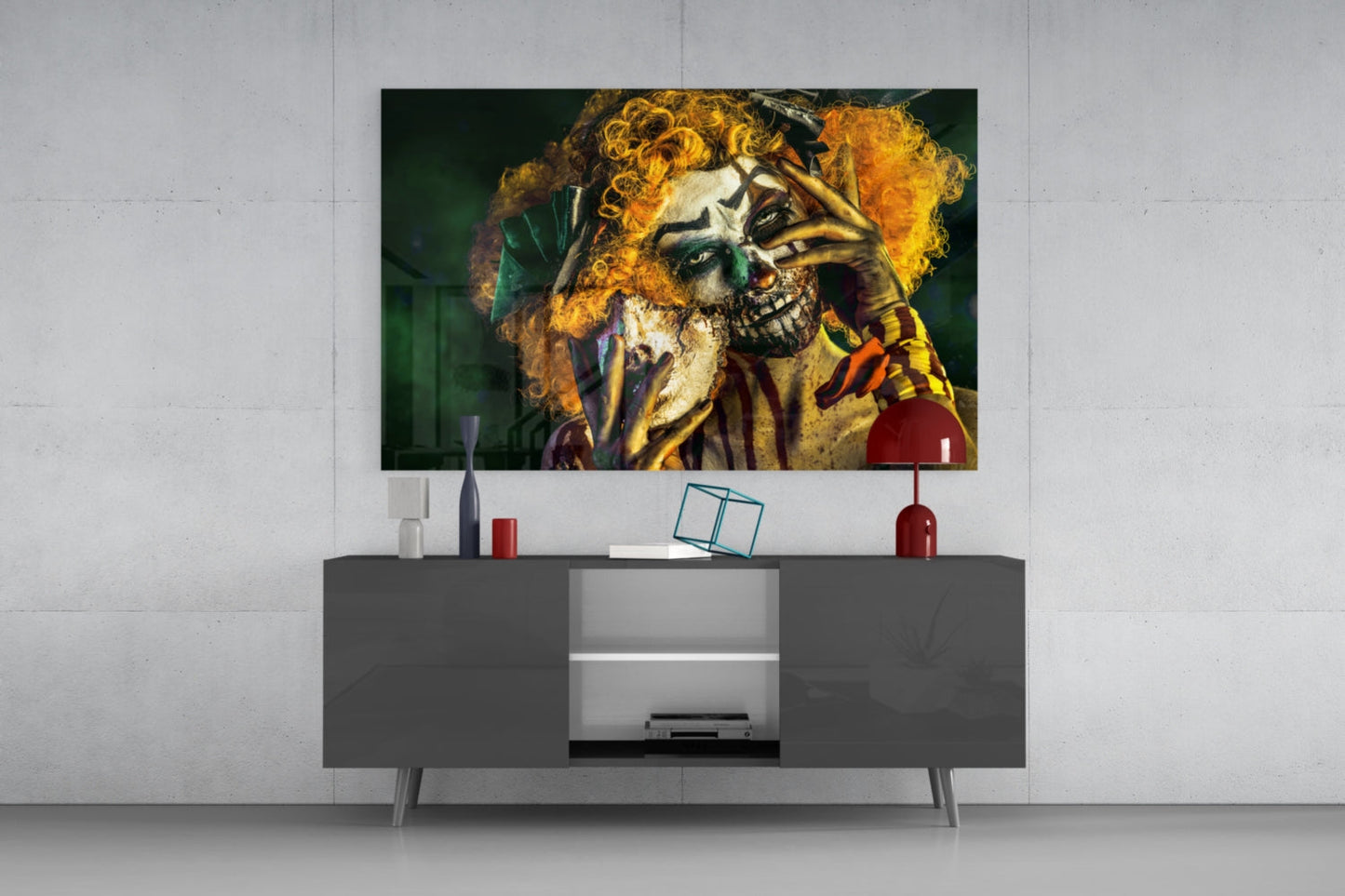 Yellow Curls Skull Face Jester Glass Wall Art