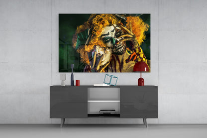Yellow Curls Skull Face Jester Glass Wall Art