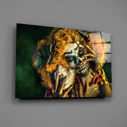 Yellow Curls Skull Face Jester Glass Wall Art