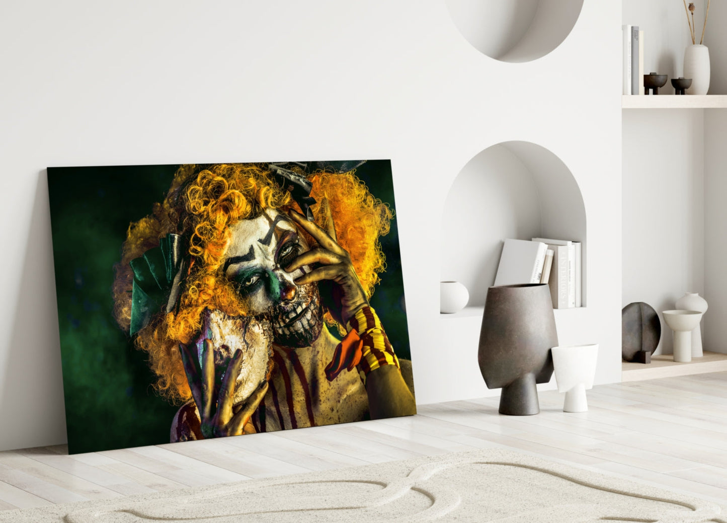 Yellow Curls Skull Face Jester Glass Wall Art
