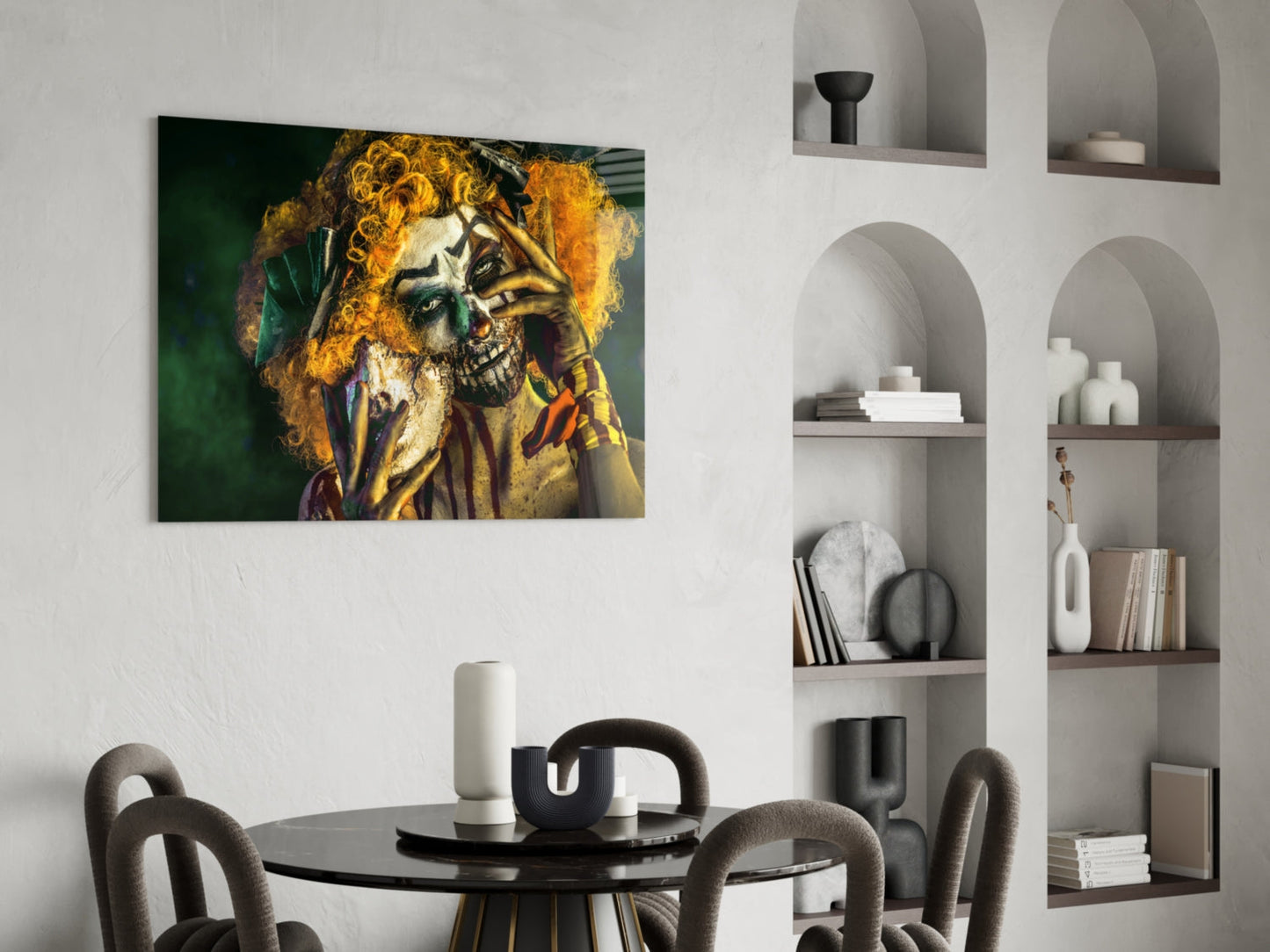 Yellow Curls Skull Face Jester Glass Wall Art