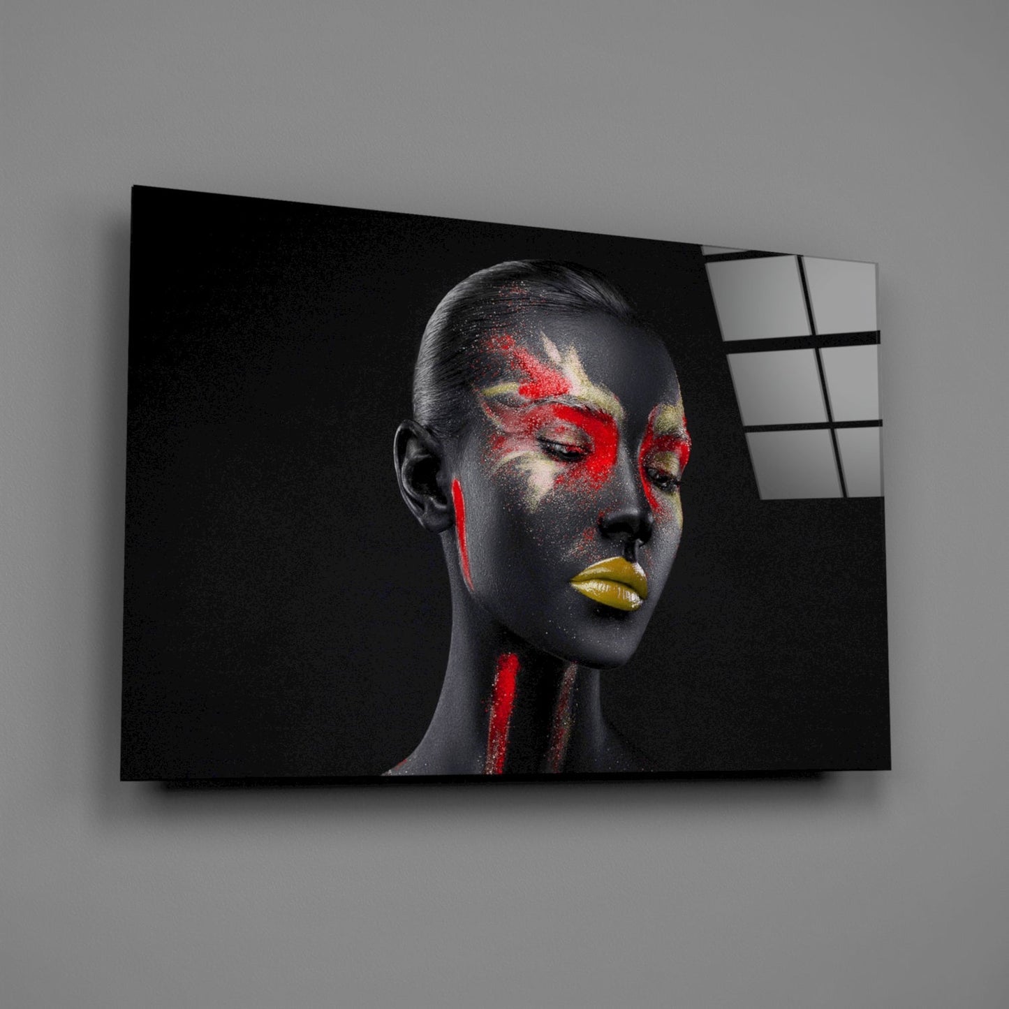 Red Gold Splatter Face Glass Wall Art