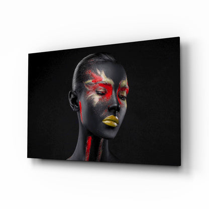 Red Gold Splatter Face Glass Wall Art