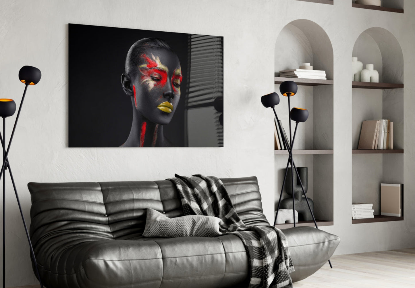 Red Gold Splatter Face Glass Wall Art