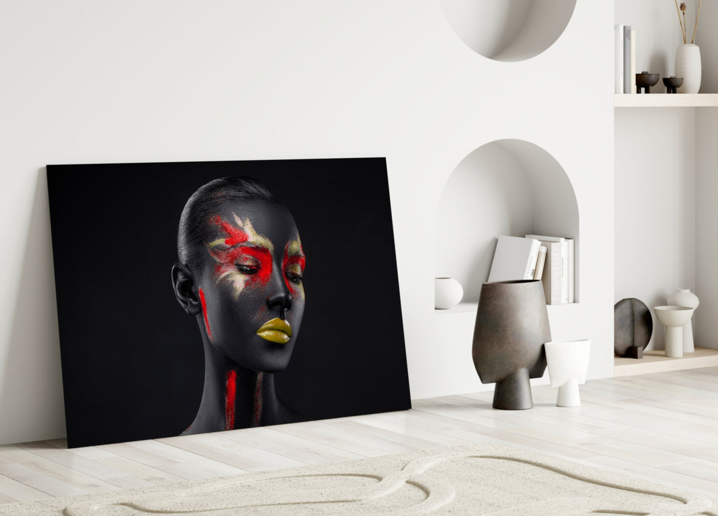 Red Gold Splatter Face Glass Wall Art