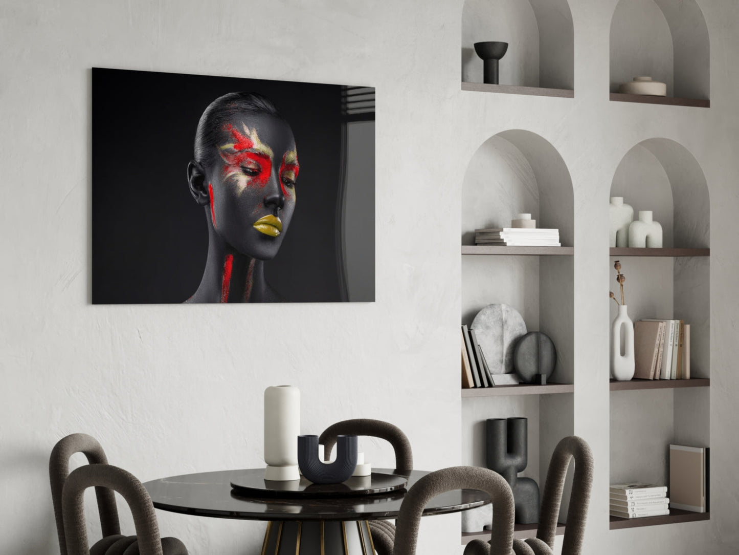 Red Gold Splatter Face Glass Wall Art