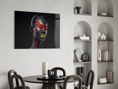 Red Gold Splatter Face Glass Wall Art