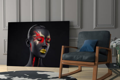 Red Gold Splatter Face Glass Wall Art