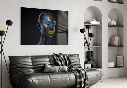 Blue Gold Powder Face Glass Wall Art