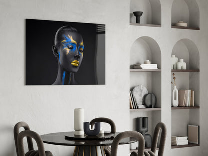 Blue Gold Powder Face Glass Wall Art