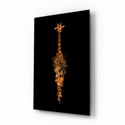 Orange Smoke Giraffe Black Glass Wall Art