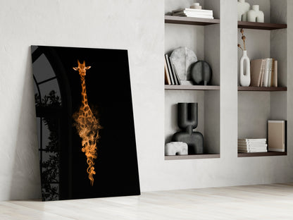 Orange Smoke Giraffe Black Glass Wall Art