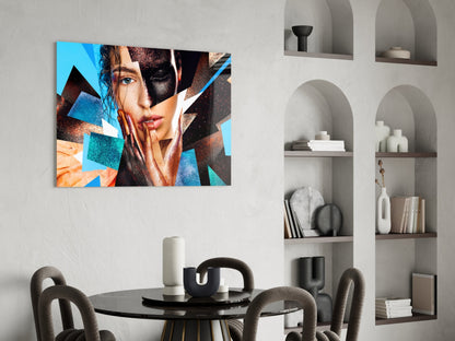 Turquoise and Copper Shards Woman Portrait Glass Wall Art
