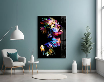 Rainbow Paint Stroke Woman Profile Glass Wall Art