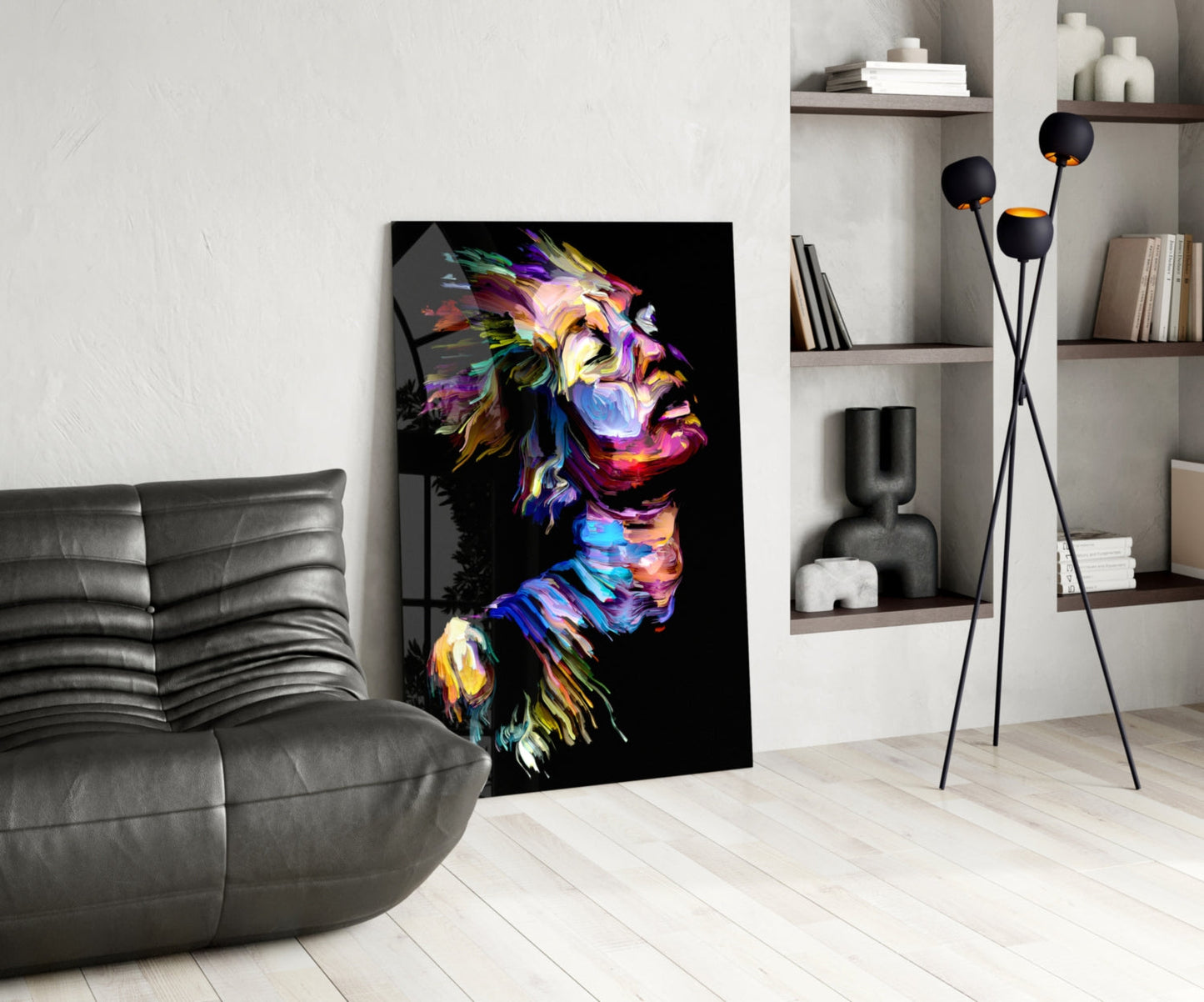 Rainbow Paint Stroke Woman Profile Glass Wall Art