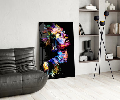 Rainbow Paint Stroke Woman Profile Glass Wall Art