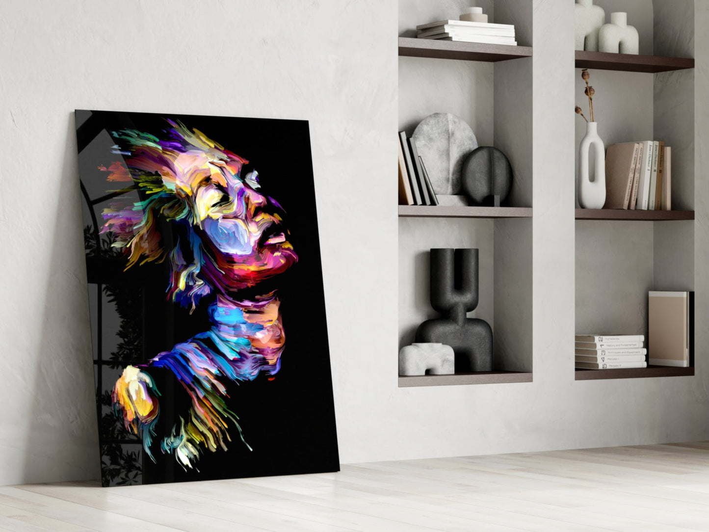 Rainbow Paint Stroke Woman Profile Glass Wall Art
