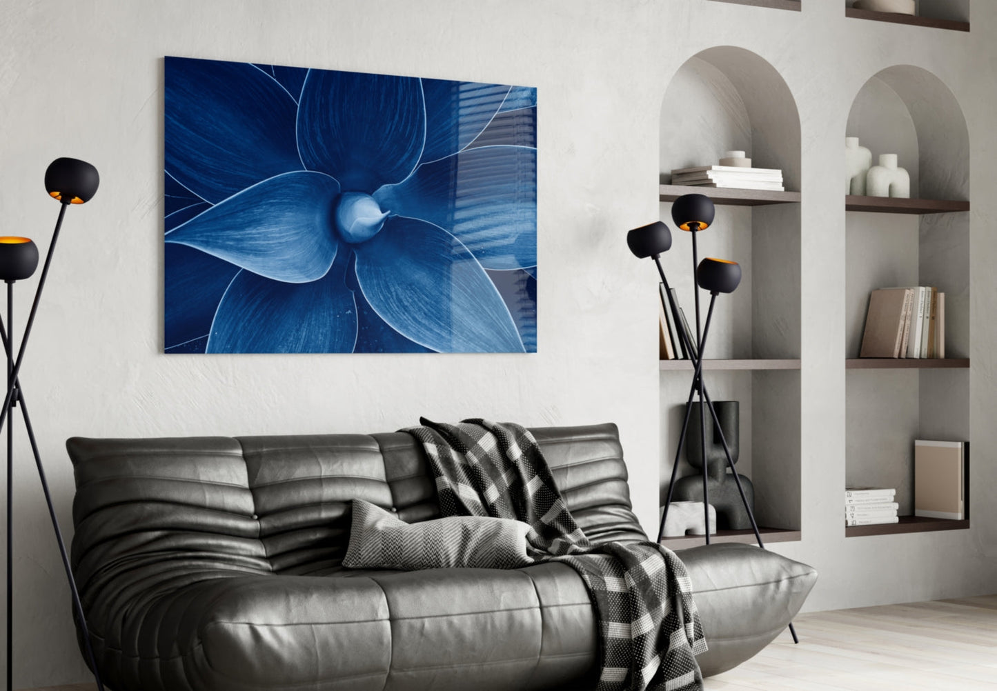 Indigo Blue Agave Petals Macro Glass Wall Art