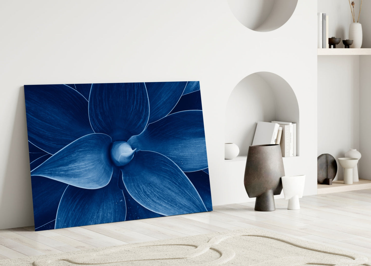 Indigo Blue Agave Petals Macro Glass Wall Art